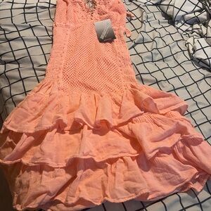 Express Peach Layered Midi Skirt